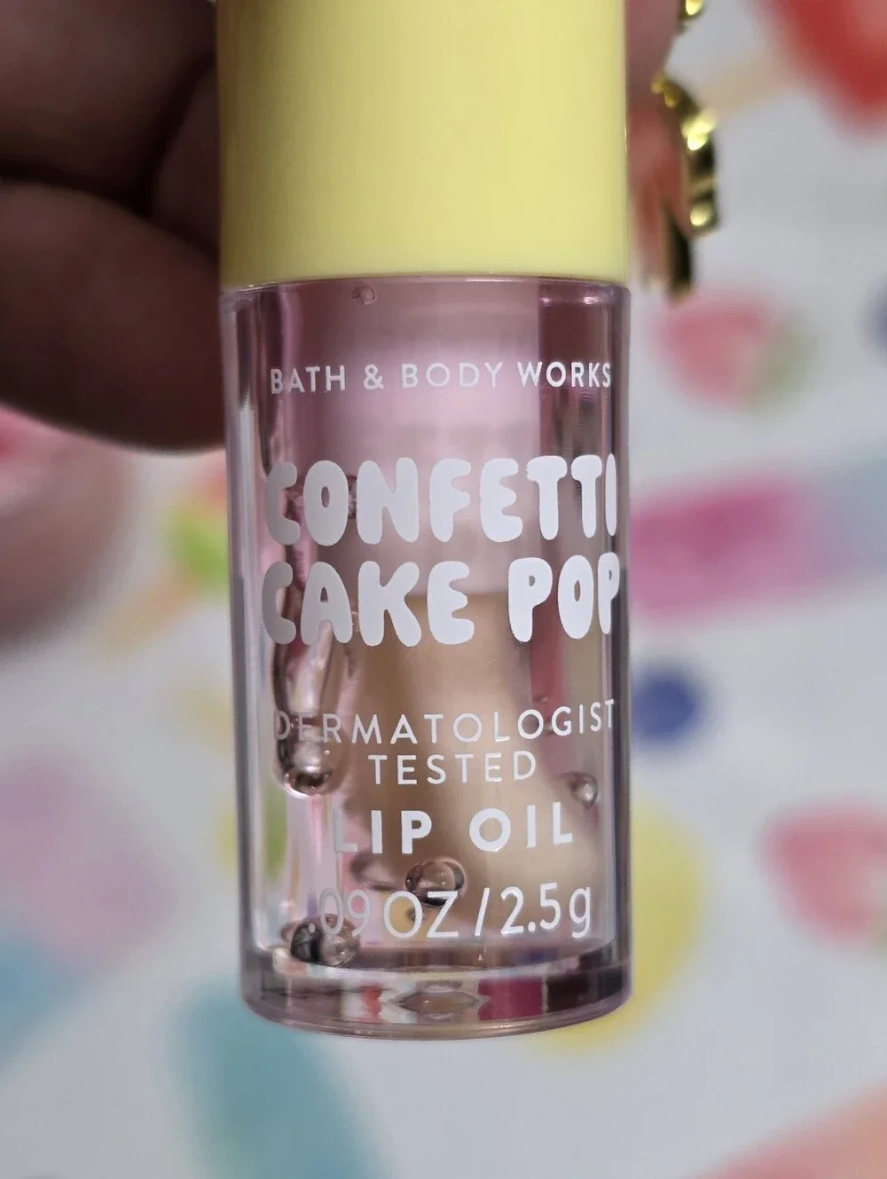 Bath & Body Works Confetti Cake Pop Lip Oil with Cute Bow Charm